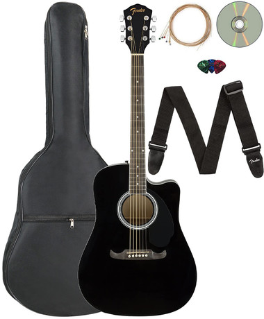 Fender FA-125CE Dreadnought Cutaway Acoustic-Electric Guitar - Black w/ Gig Bag
