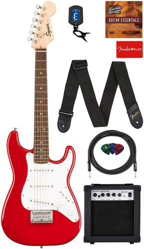 Fender Squier 3/4-Size Kids Mini Strat Electric Guitar - Dakota Red w/ Amplifier