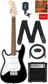 Fender Squier 3/4-Size Kids Mini Strat Electric Guitar, Left Handed - Black w/ Amplifier