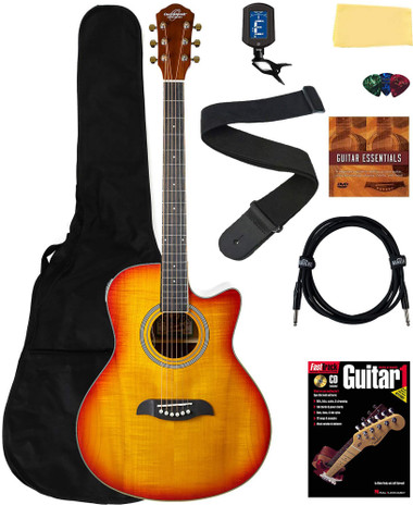 Oscar Schmidt OA10CE Mini Auditorium Acoustic-Electric Guitar - Spalted Maple w/ Gig Bag