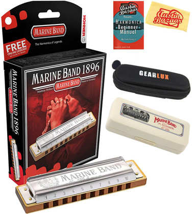 Hohner Marine Band 1896 Harmonica - Key of B w/ Instructional Book