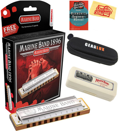 Hohner Marine Band 1896 Harmonica - Key of E w/ Instructional Manual