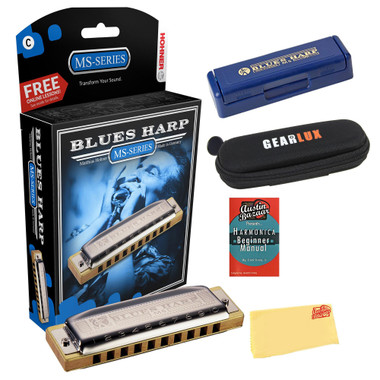 Hohner 532 Blues Harp MS Harmonica - Key of A w/ Beginner Manual