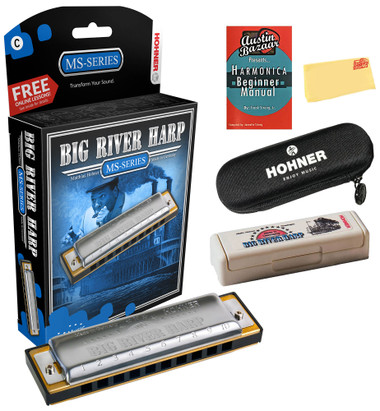 Hohner Big River Harp MS Harmonica - Key of G w/ Instructional Manual