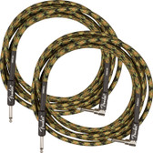 Fender 10-Foot Professional Instrument Cable, Straight-Angled, Woodland Camo - 2 Pack