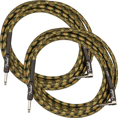 Fender 18.6-Foot Professional Instrument Cable, Straight-Angled, Woodland Camo - 2 Pack