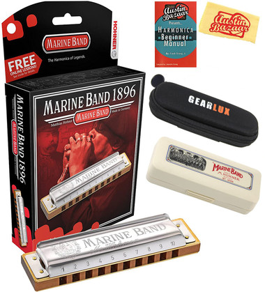 Hohner Marine Band 1896 Harmonica - Key of D w/ Instructional Book
