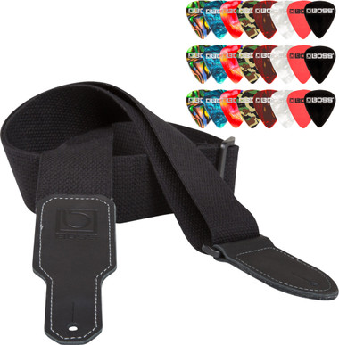 Boss BSC-20 2-Inch Cotton Guitar Strap - Black w/ Picks