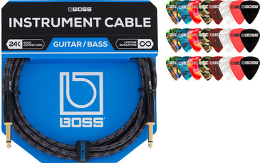 Boss BIC-10 10-Foot Instrument Cable, Straight-Straight - 1 Pack w/ Picks