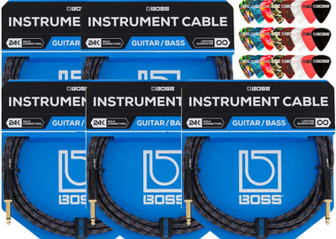 Boss BIC-10 10-Foot Instrument Cable, Straight-Straight - 5 Pack w/ Picks
