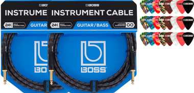 Boss BIC-25 25-Foot Instrument Cable, Straight-Straight - 2 Pack w/ Picks