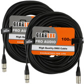 Gearlux 100-Foot XLR Microphone Cable, Fully Balanced, Male to Female, Black - 2 Pack