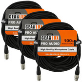 Gearlux 100-Foot XLR Microphone Cable, Fully Balanced, Male to Female, Black - 3 Pack