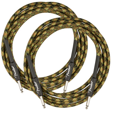 Fender 10-Foot Professional Tweed Instrument Cable, Straight-Straight, Woodland Camo - 2 Pack