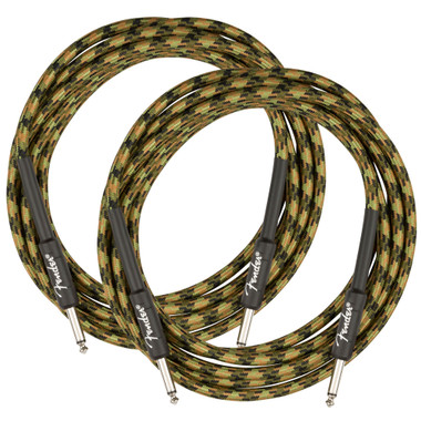 Fender 18.6-Foot Professional Tweed Instrument Cable, Straight-Straight, Woodland Camo - 2 Pack