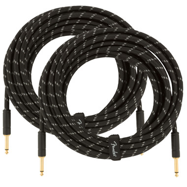 Fender 25-Foot Deluxe Instrument Cable, Straight-Straight, Black Tweed - 2 Pack