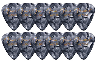 Fender Premium Celluloid 351 Shape Picks, Medium, Black Moto - 12 Pack