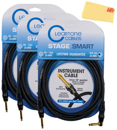 Cleartone 10-Foot Stage Smart Instrument Cable, Straight-Angled, 24 AWG - 3 Pack