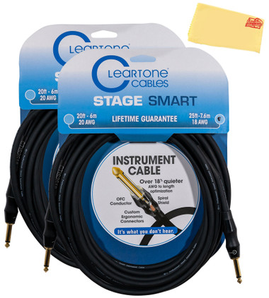 Cleartone 25-Foot Stage Smart Instrument Cable, Straight-Straight, 18 AWG - 2 Pack