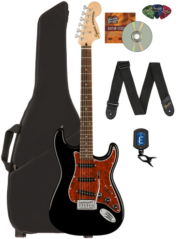 Fender Squier Affinity Stratocaster - Black Limited Edition Tortoise Shell Pickguard w/ Gig Bag