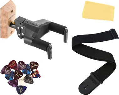 Hercules GSP38WB PLUS Auto Grip Guitar Hanger, Wood Base, Short Arm - 1 Pack w/ Strap
