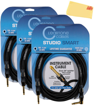 Cleartone 15-Foot Studio Smart Instrument Cable, Straight-Angled, 22 AWG - 3 Pack