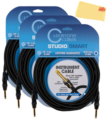 Cleartone 18.5-Foot Studio Smart Instrument Cable, Straight-Straight, 22 AWG - 3 Pack