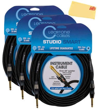 Cleartone 25-Foot Studio Smart Instrument Cable, Straight-Straight, 18 AWG - 3 Pack