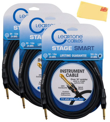 Cleartone 10-Foot Stage Smart Instrument Cable, Straight-Straight, 24 AWG - 3 Pack