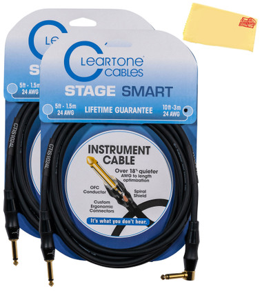 Cleartone 10-Foot Stage Smart Instrument Cable, Straight-Angled, 24 AWG - 2 Pack