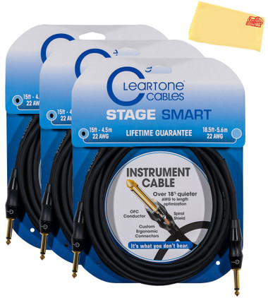 Cleartone 15-Foot Stage Smart Instrument Cable, Straight-Straight, 22 AWG - 3 Pack