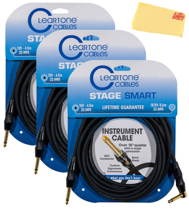 Cleartone 15-Foot Stage Smart Instrument Cable, Straight-Angled, 22 AWG - 3 Pack
