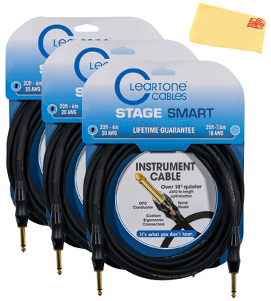 Cleartone 20-Foot Stage Smart Instrument Cable, Straight-Straight, 20 AWG - 3 Pack