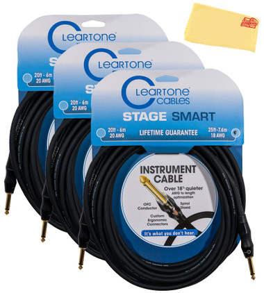 Cleartone 25-Foot Stage Smart Instrument Cable, Straight-Straight, 18 AWG - 3 Pack