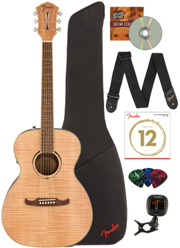 Fender FA-235E Flame Maple Top Concert Acoustic-Electric Guitar - Natural w/ Strap