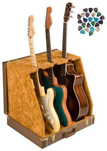 Fender Classic 3-Guitar Case Stand - Brown w/ Picks