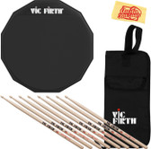 Vic Firth 12-Inch Double Sided Drum Practice Pad w/ Drumsticks