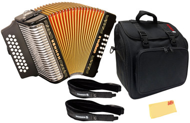 Hohner Corona II G/C/F Accordion - Black w/ Gig Bag