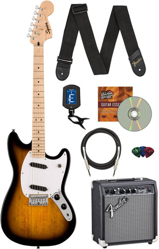 Fender Squier Sonic Mustang, Maple Fingerboard - 2-Color Sunburst w/ Frontman 10G Amplifier