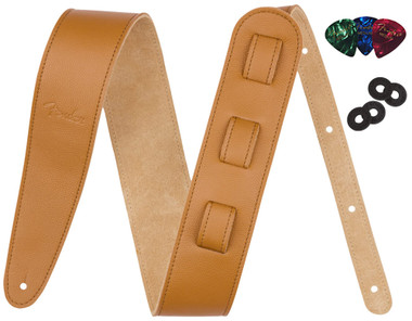 Fender Top-Grain Leather Guitar Strap - Laurel Tan w/ Red Strap Blocks