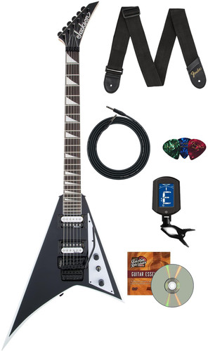 Jackson JS Series JS32 Rhoads Electric Guitar - Black with White Bevels w/ Instrument Cable
