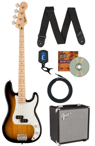 Fender Squier Sonic Precision Bass Guitar - 2 Color Sunburst w/ Rumble 15 Amplifier