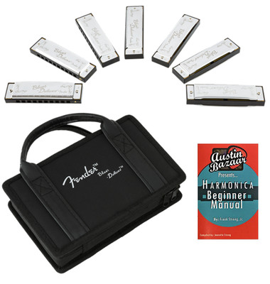 Fender Blues Deluxe Harmonica Set of 7 - Keys A, Bb, C, D, E, F, and G w/ Carrying Case
