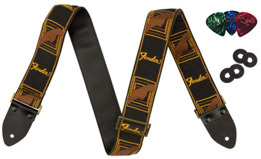Fender Monogrammed Guitar Strap - Yellow and Brown w/ Strap Blocks