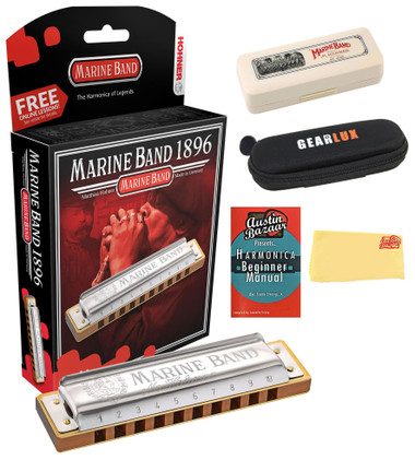 Hohner Marine Band 1896 Harmonica - Key of C Sharp w/ Instructional Manual