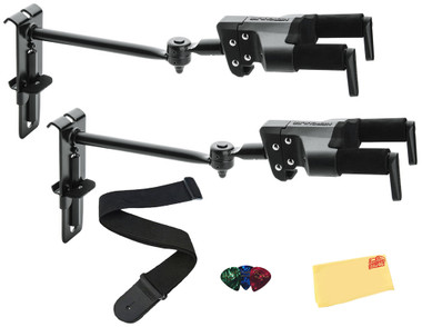 Hercules GSP50HBPLUS Auto-Swivel Adjustable Yoke Guitar Hanger - 2 Pack w/ Guitar Strap