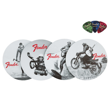 Fender Vintage Ads 4-Pack Coaster Set w/ Picks