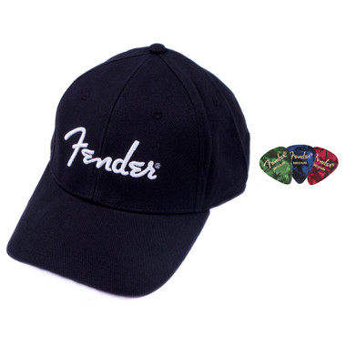 Fender Spaghetti Logo Hat, One Size Fits Most - Black w/ Picks