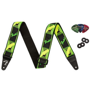 Fender Neon Monogrammed 2-Inch Guitar Strap - Green and Yellow w/ Strap Blocks