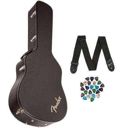 Fender Flat-Top Dreadnought Acoustic Guitar Case - Black w/ Strap